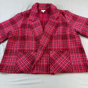 J Jill Plaid Blazer Jacket Pink Black Houndstooth Tweed Textured Open Front 2X